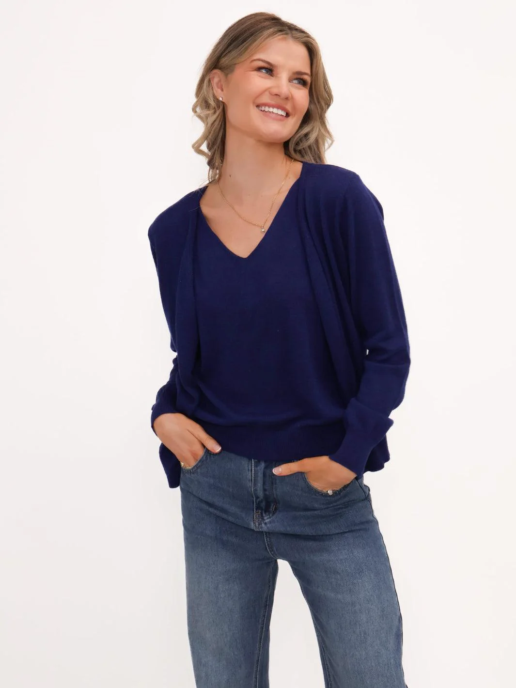 Kate & Pippa Poppy Two-In-One Cardigan In Navy - Image 6
