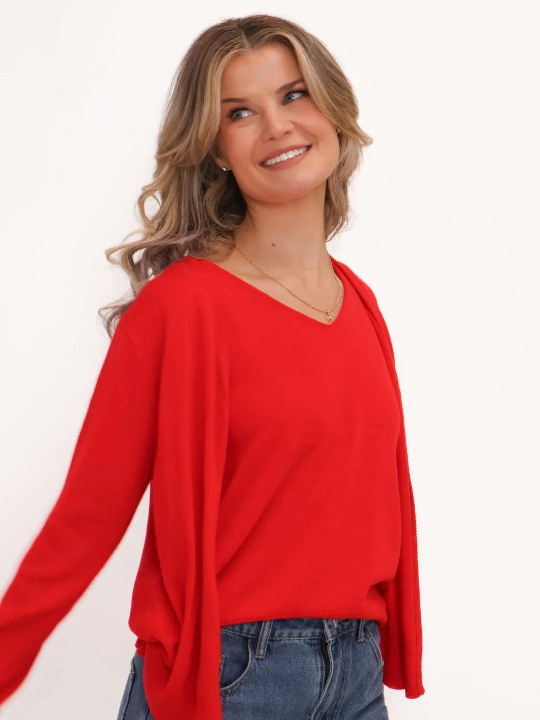 Kate & Pippa Poppy Two-In-One Cardigan In Red - Image 2