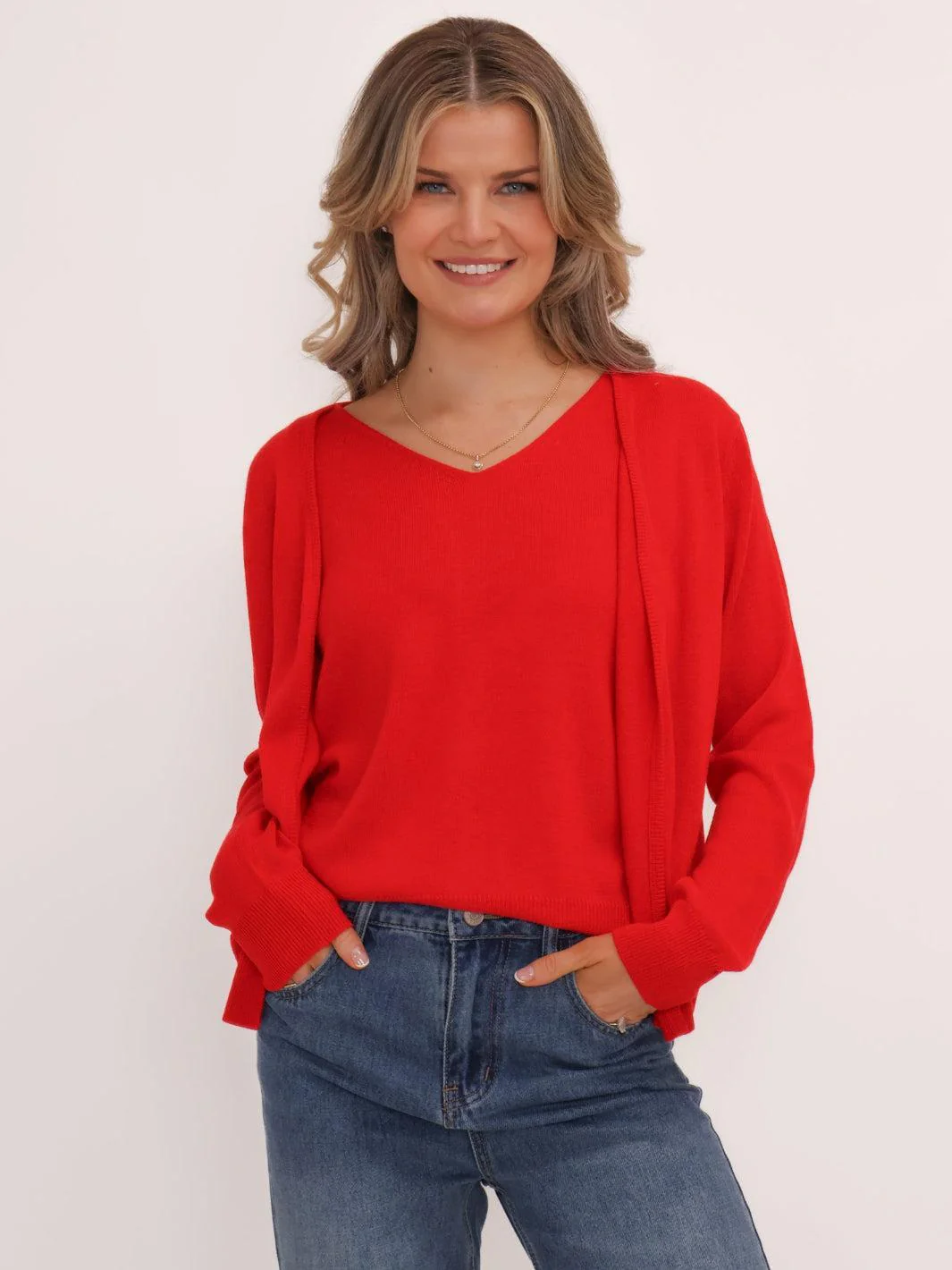 Kate & Pippa Poppy Two-In-One Cardigan In Red - Image 3