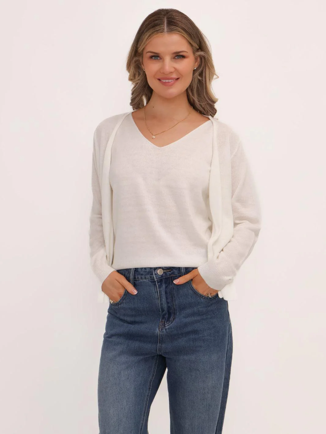 Kate & Pippa Poppy Two-In-One Cardigan In White