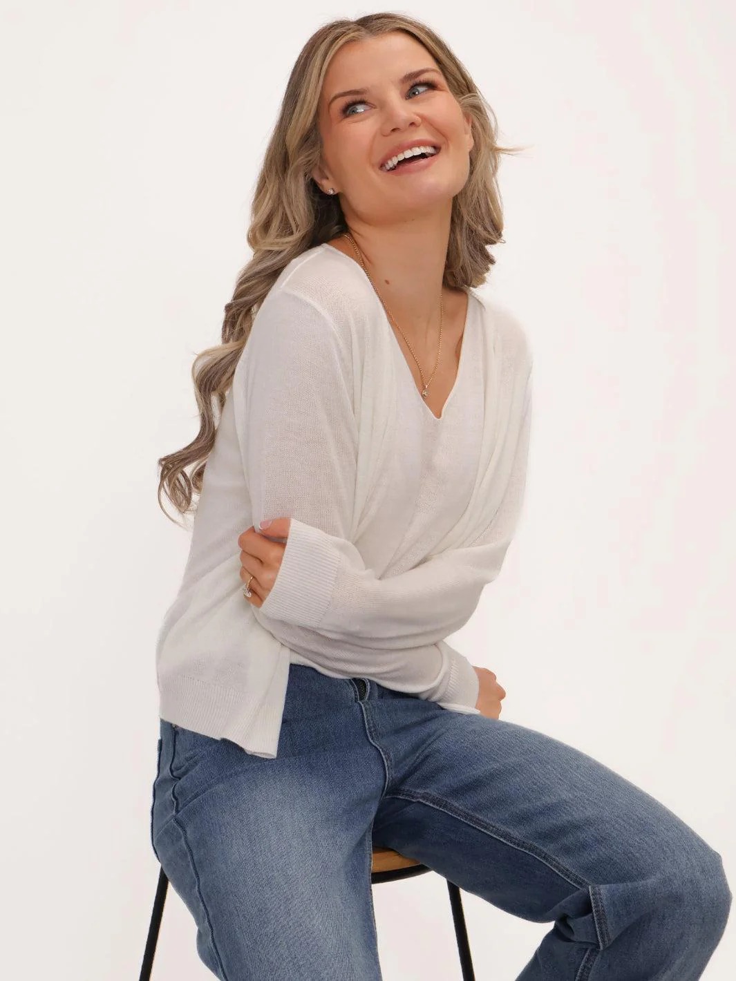 Kate & Pippa Poppy Two-In-One Cardigan In White - Image 2