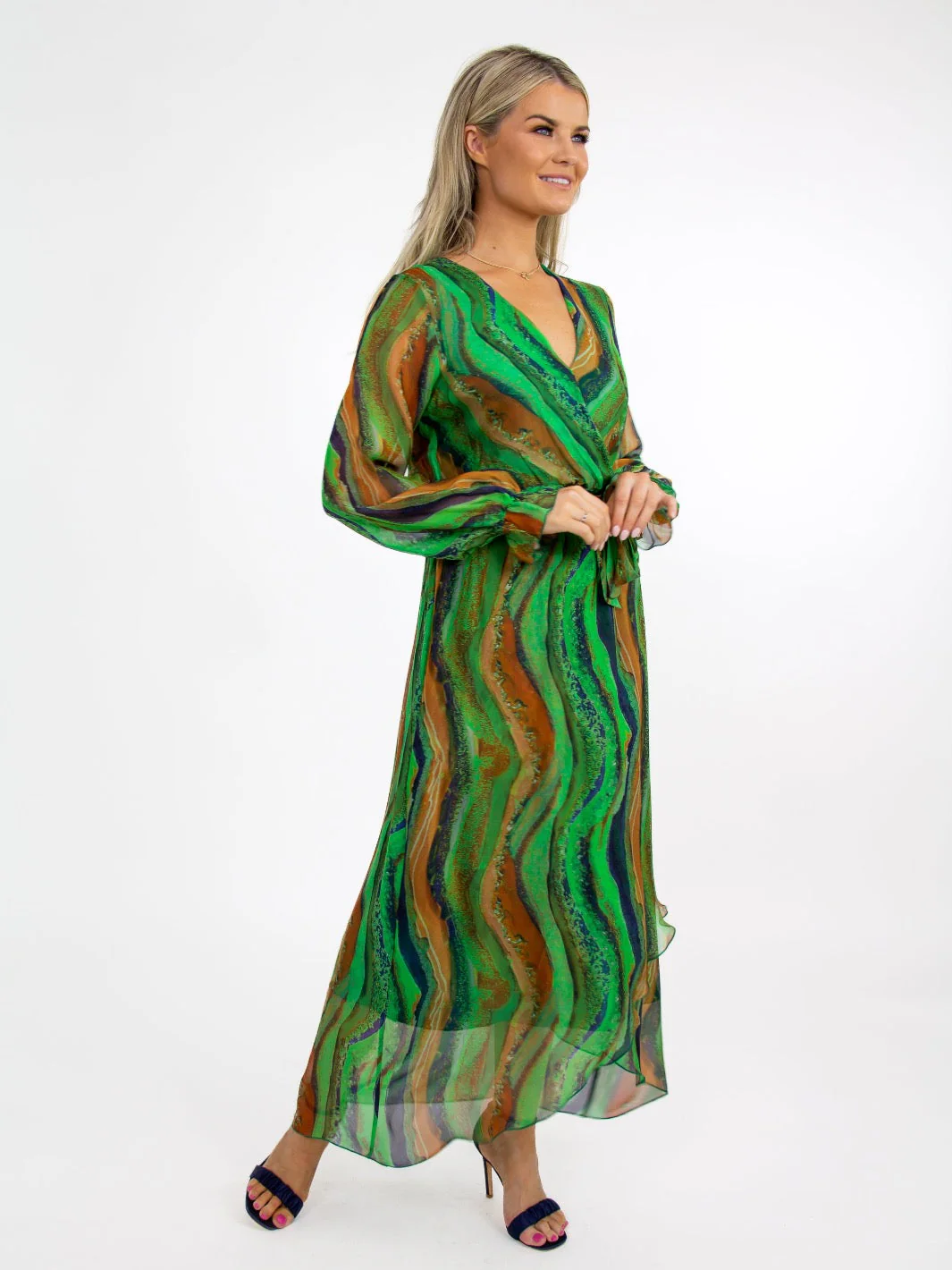 Kate & Pippa Portofino Silk Midi Dress In Green - Image 3