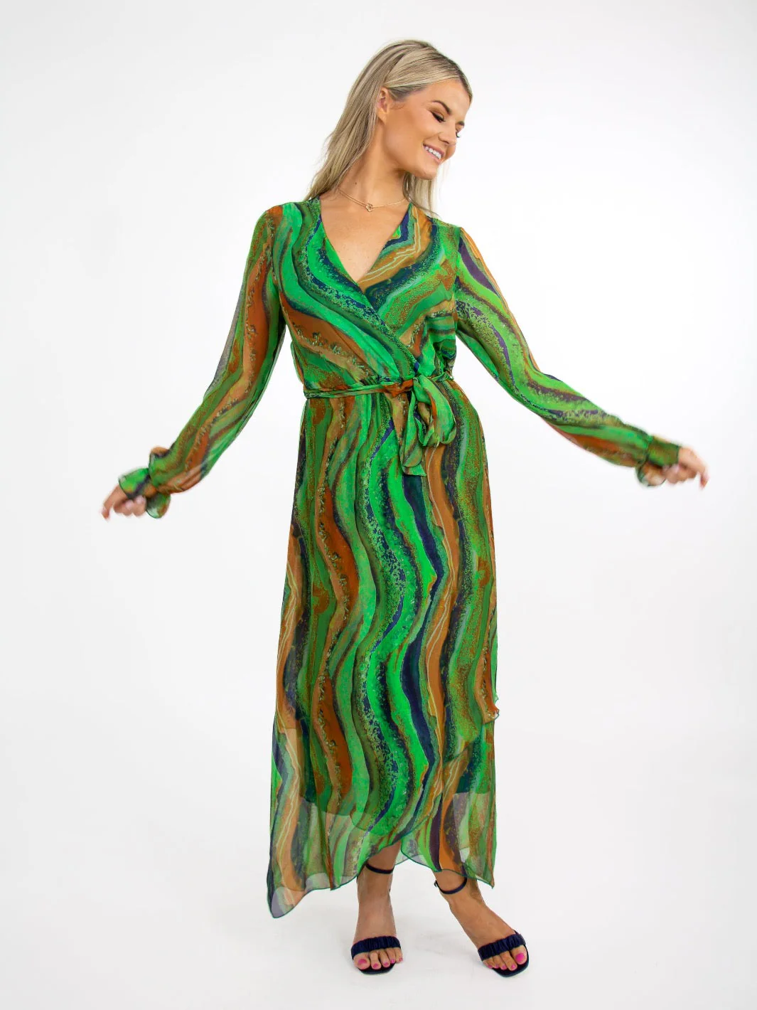 Kate & Pippa Portofino Silk Midi Dress In Green - Image 5