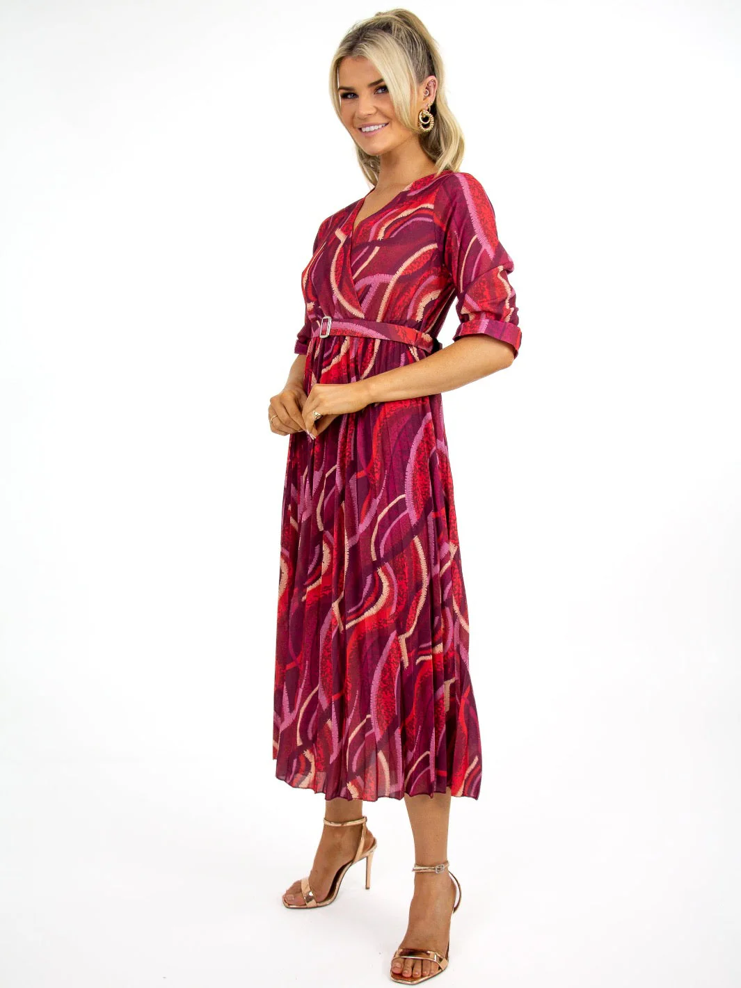Kate & Pippa Positano Midi Dress In Magenta Print - Image 3