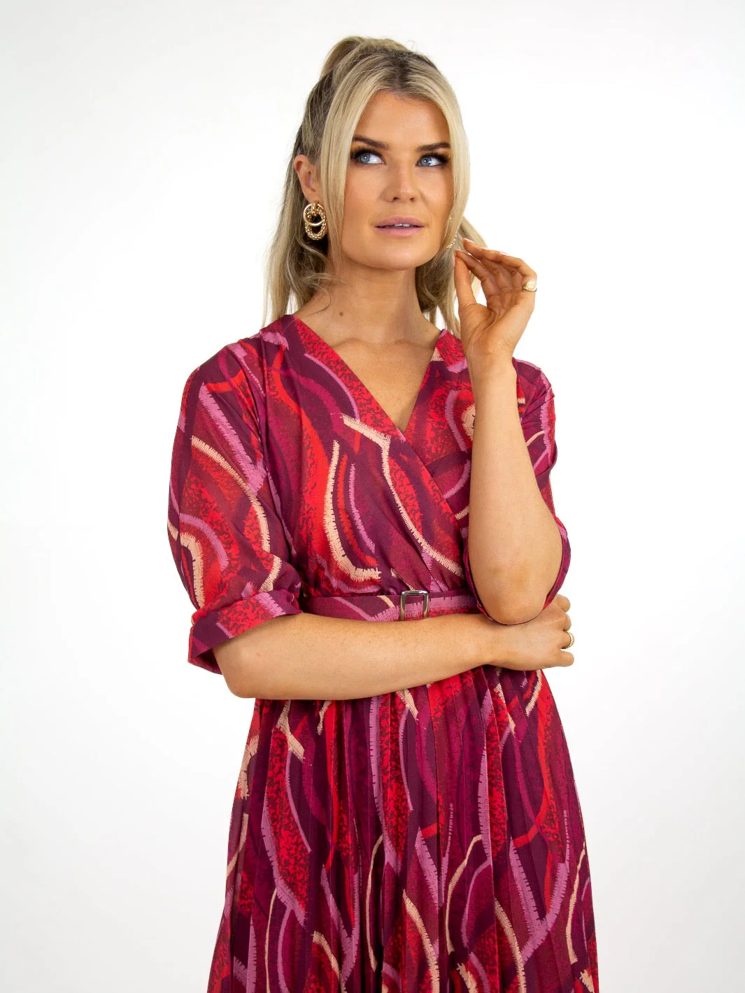 Kate & Pippa Positano Midi Dress In Magenta Print - Image 4