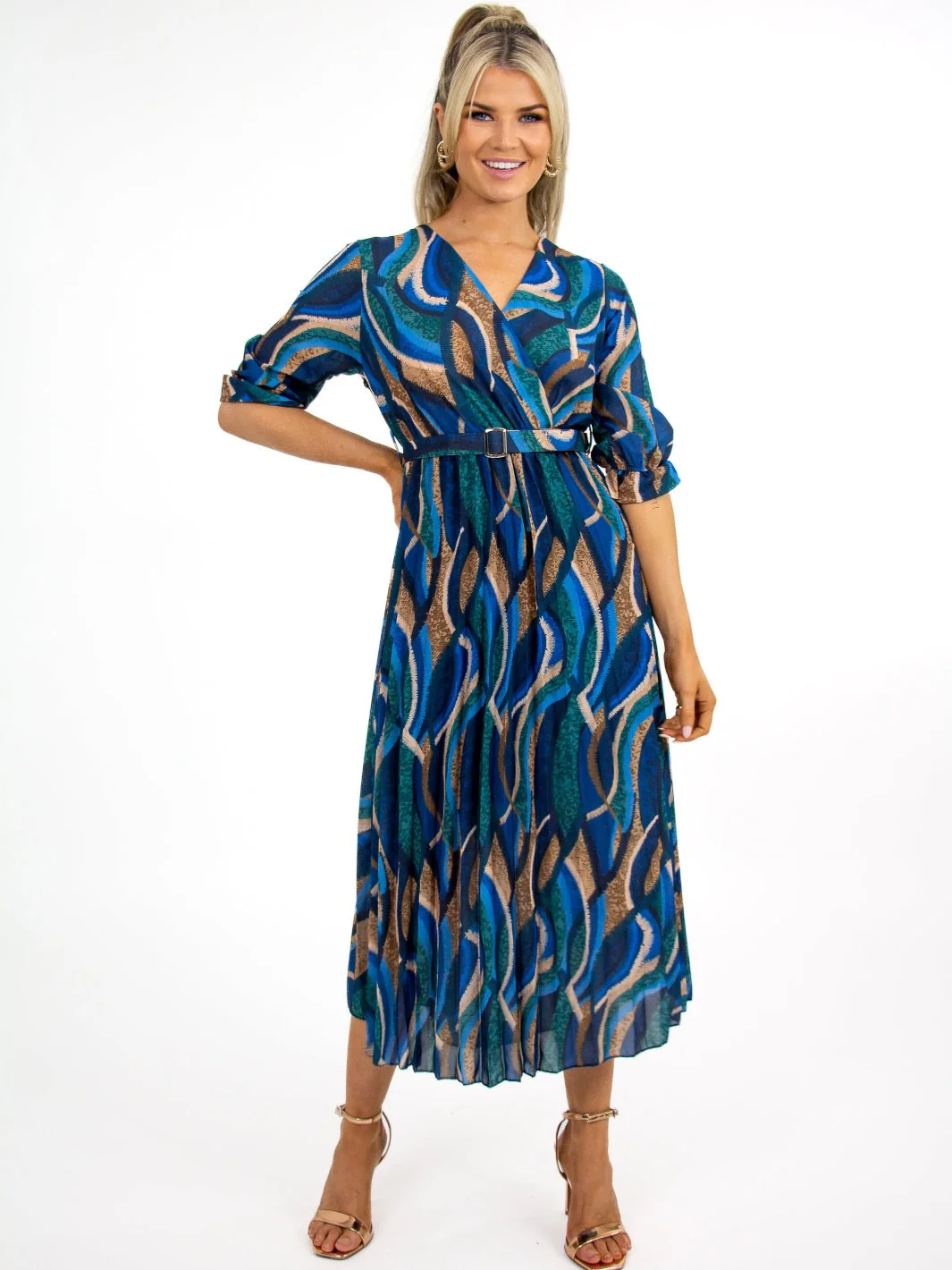 Kate & Pippa Positano Midi Dress In Blue Print - Image 3