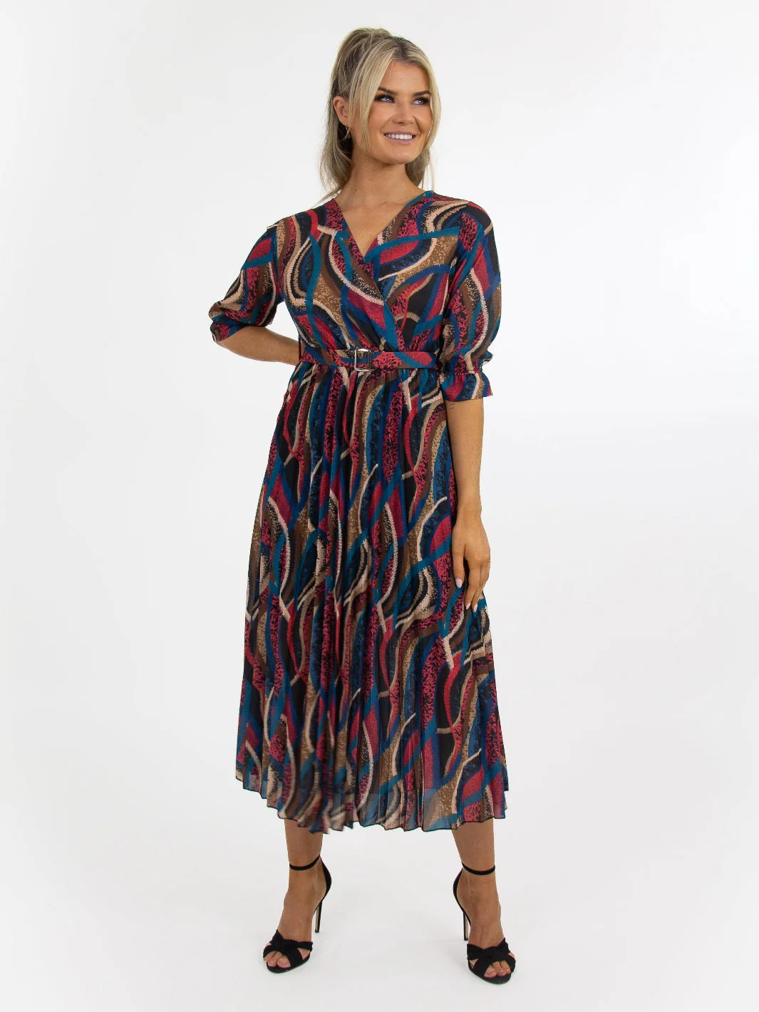 Kate & Pippa Positano Midi Dress In Teal/Tan Print - Image 3