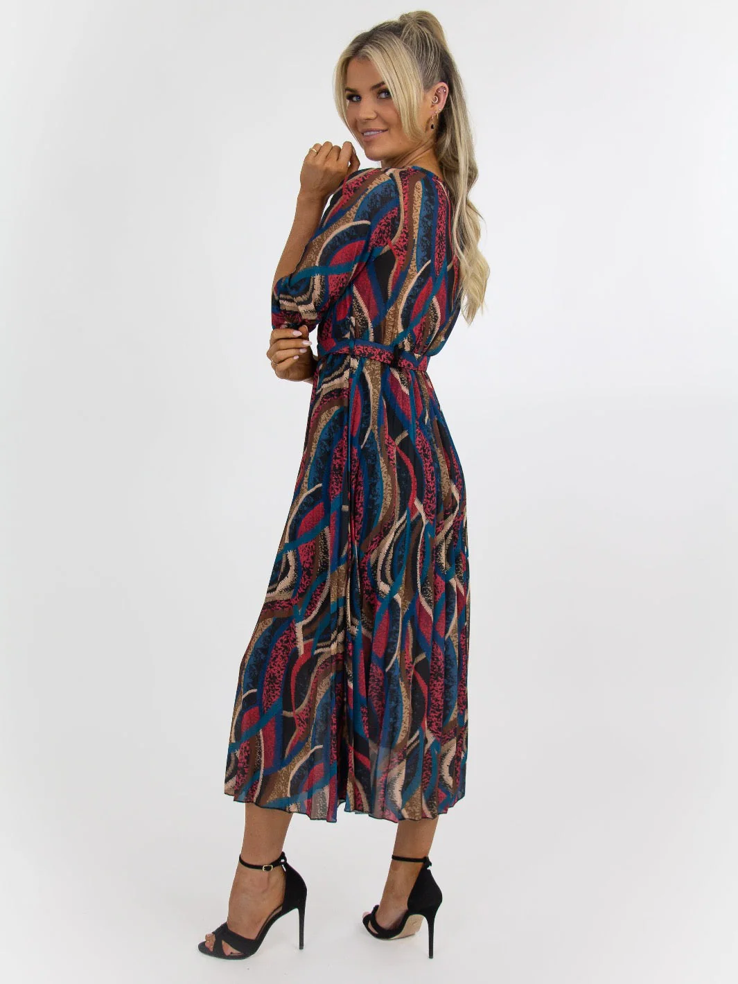Kate & Pippa Positano Midi Dress In Teal/Tan Print - Image 4