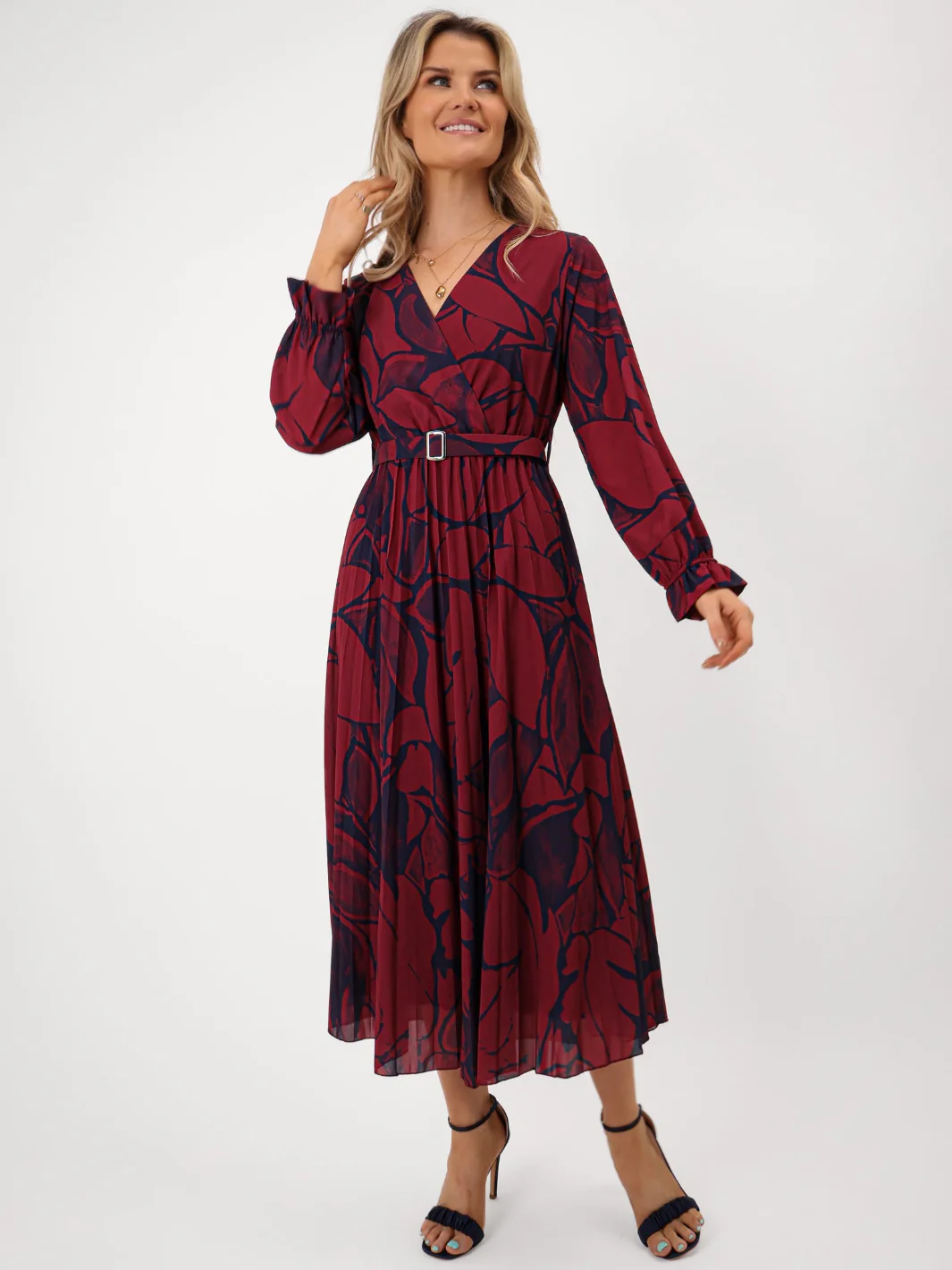 Kate & Pippa Positano Midi Dress In Burgundy Print