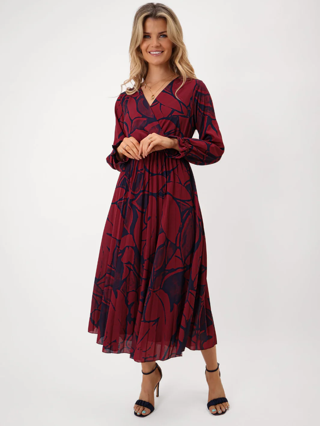 Kate & Pippa Positano Midi Dress In Burgundy Print - Image 2