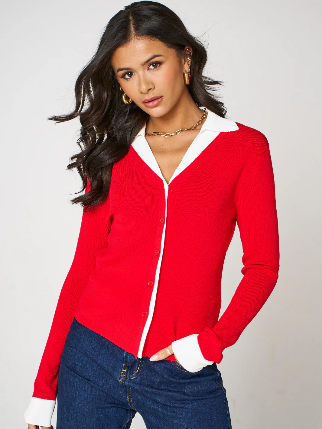 Kate & Pippa Raya Cardigan In Red - Image 2