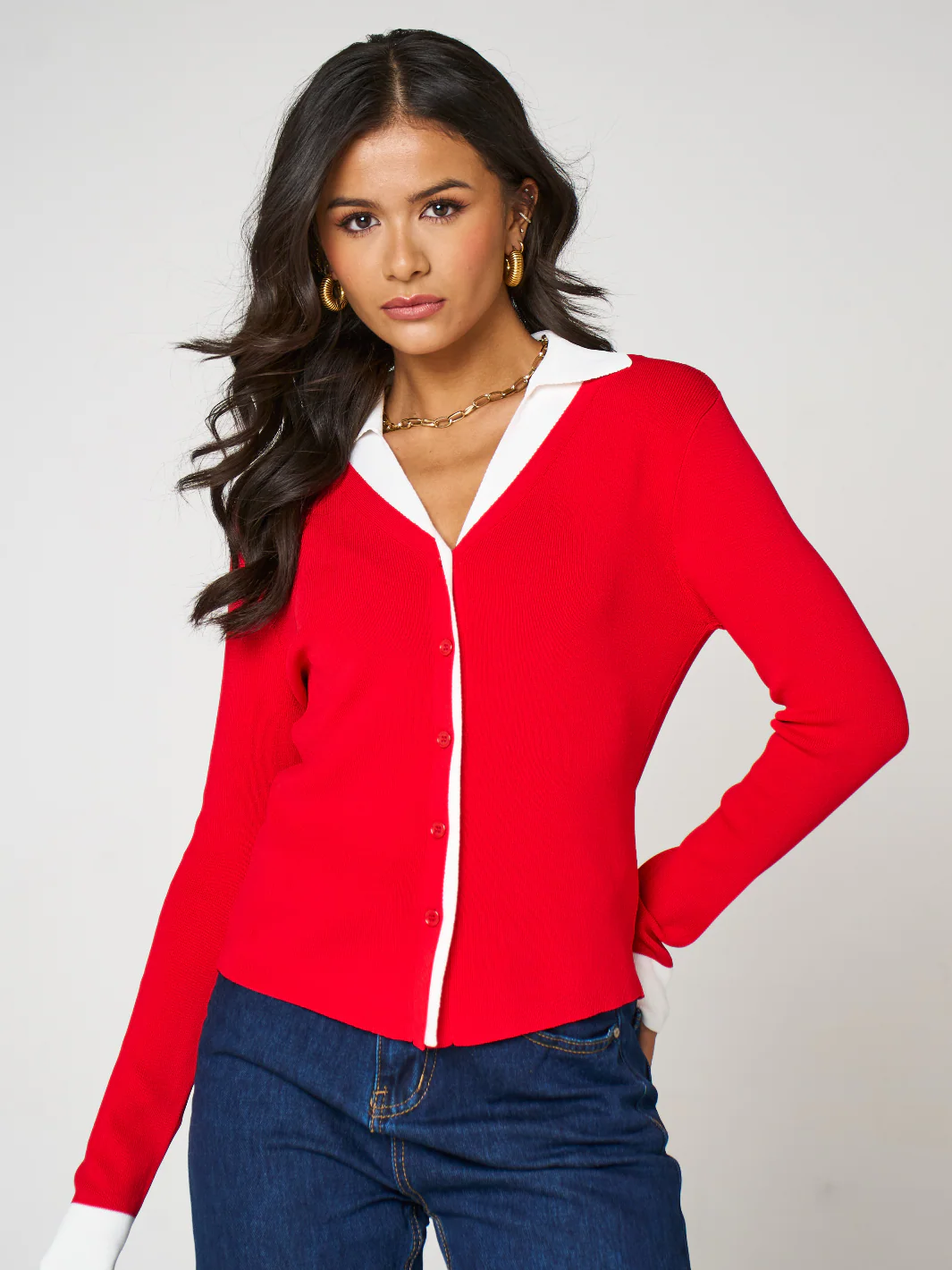Kate & Pippa Raya Cardigan In Red - Image 3