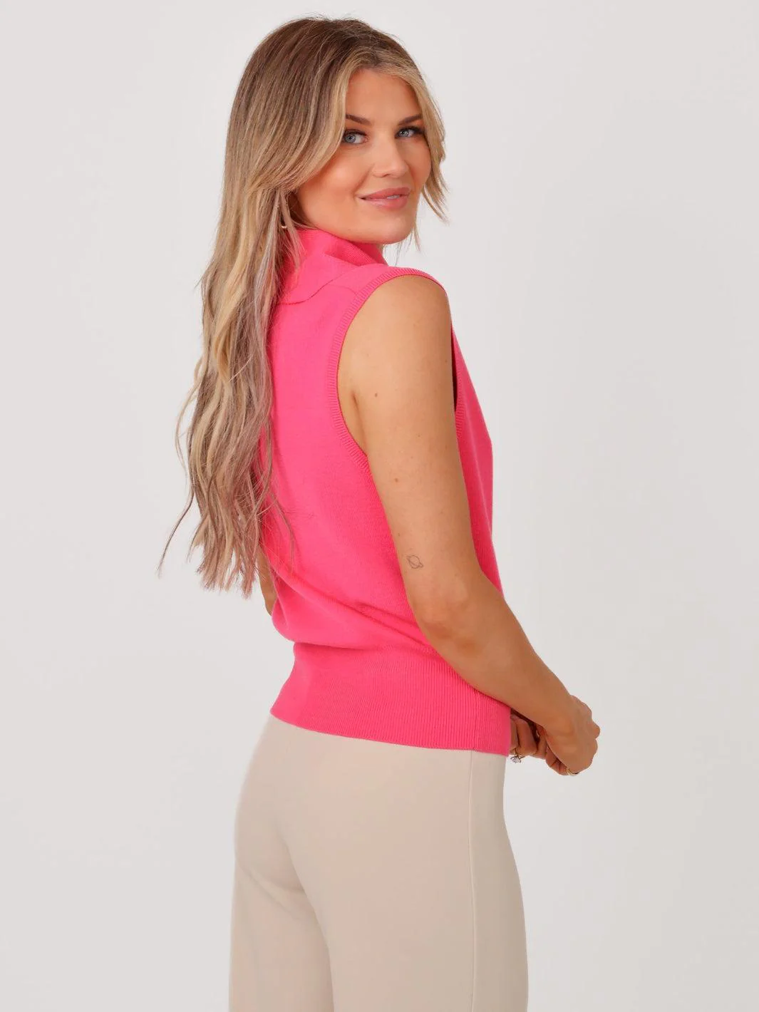 Kate & Pippa Robyn Knit Waistcoat With Neck Scarf In Pink - Image 4