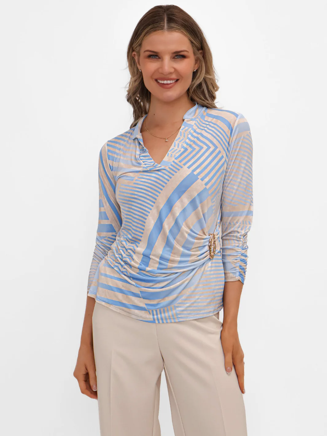 Kate & Pippa Rocco Top In Light Blue Stripe Print