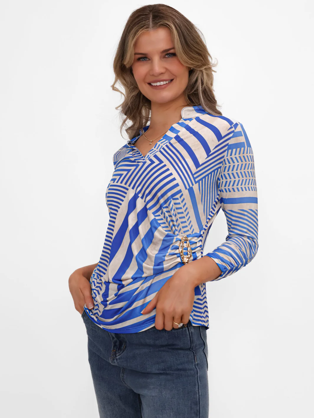 Kate & Pippa Rocco Top In Royal Blue Stripe Print