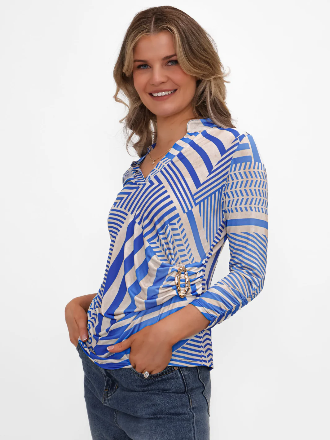 Kate & Pippa Rocco Top In Royal Blue Stripe Print - Image 2
