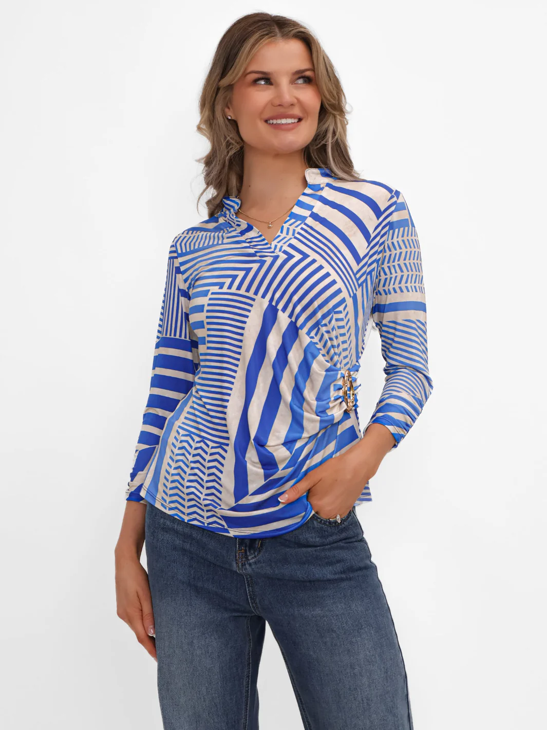 Kate & Pippa Rocco Top In Royal Blue Stripe Print - Image 3