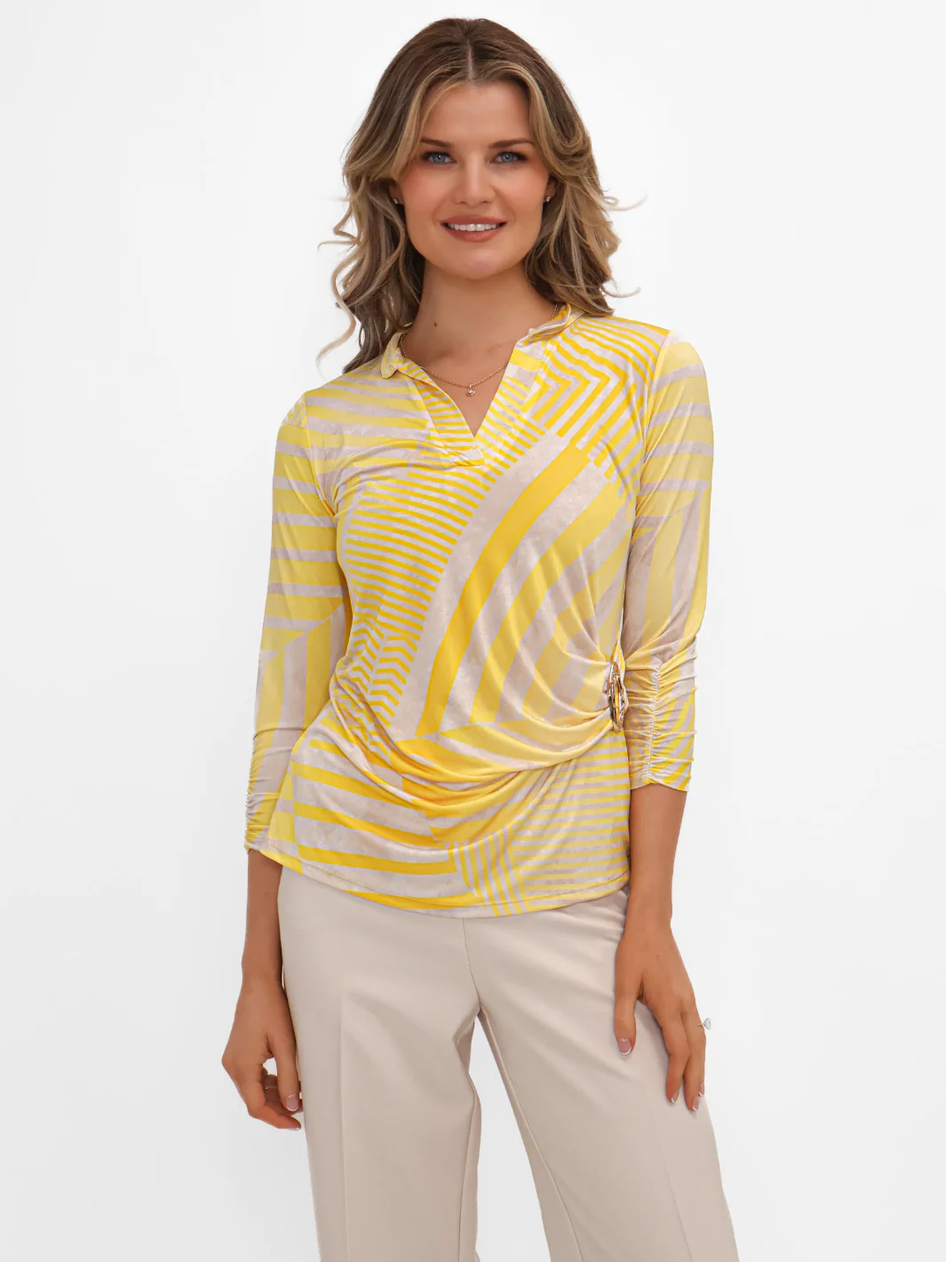 Kate & Pippa Rocco Top In Yellow Stripe Print - Image 2