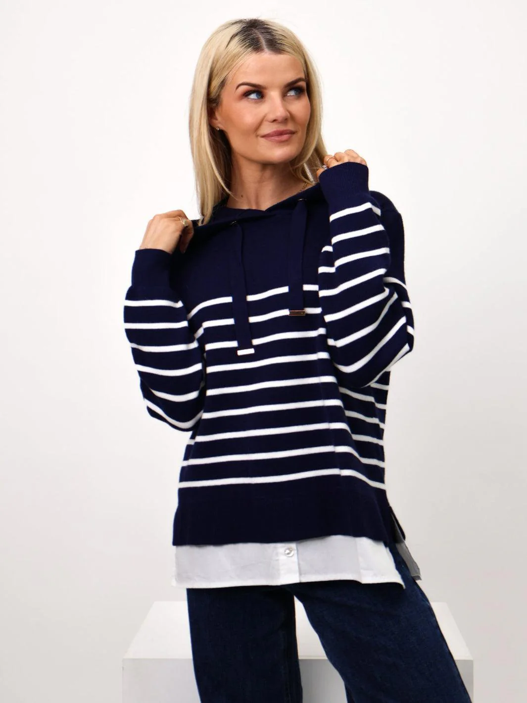 Kate & Pippa Sam Jumper In Navy / White Stripe - Image 2
