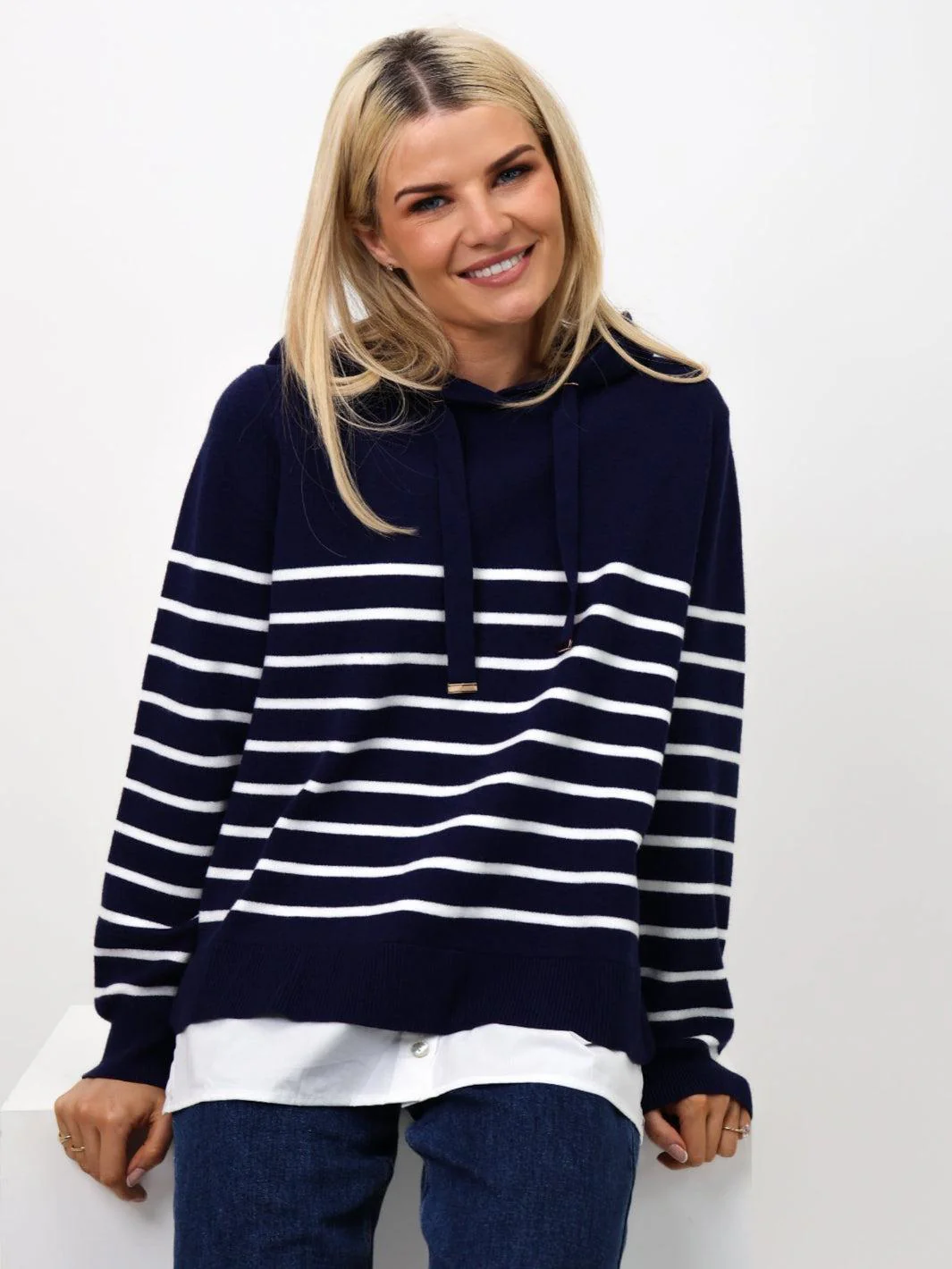 Kate & Pippa Sam Jumper In Navy / White Stripe - Image 4