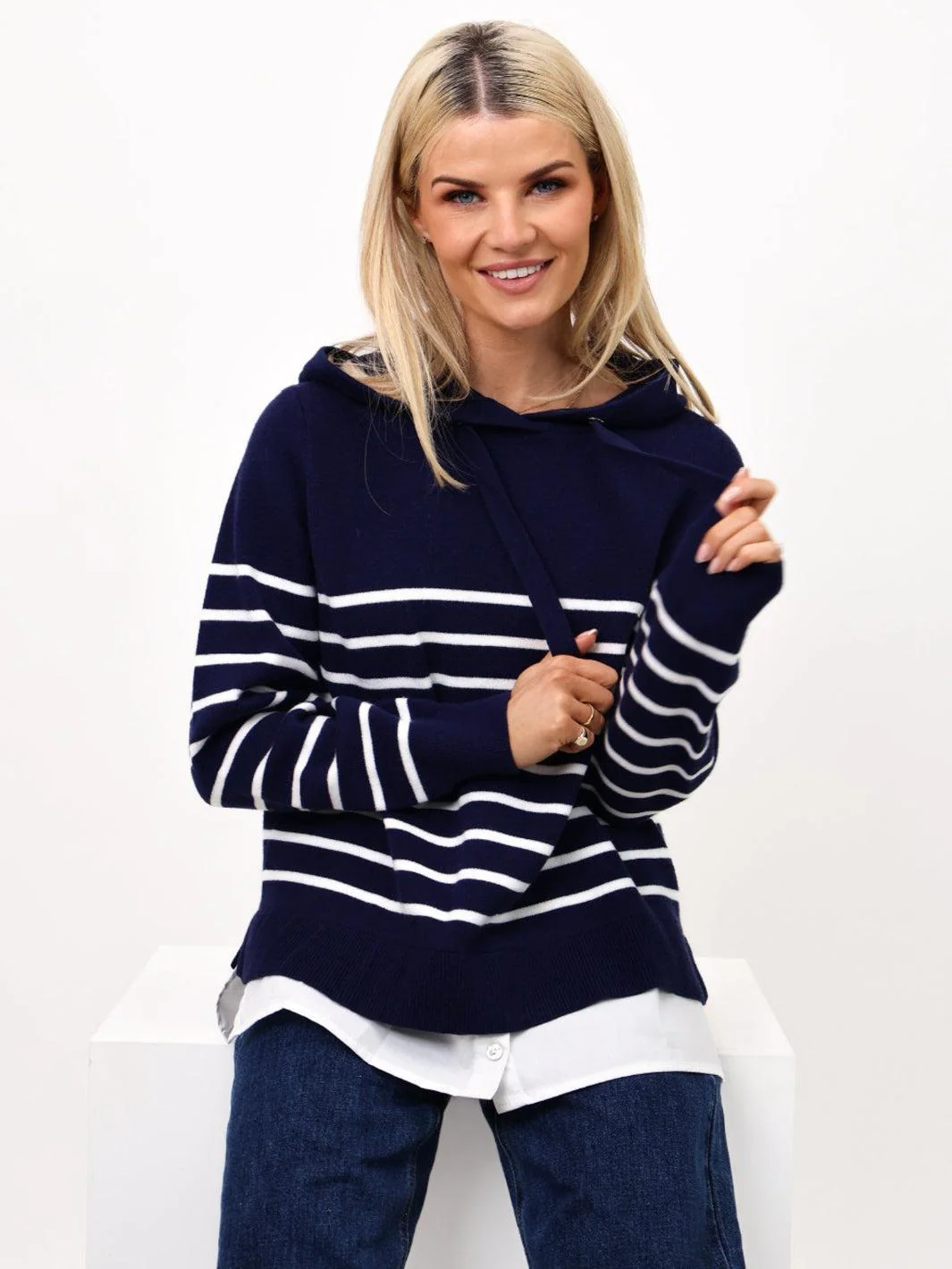 Kate & Pippa Sam Jumper In Navy / White Stripe - Image 5