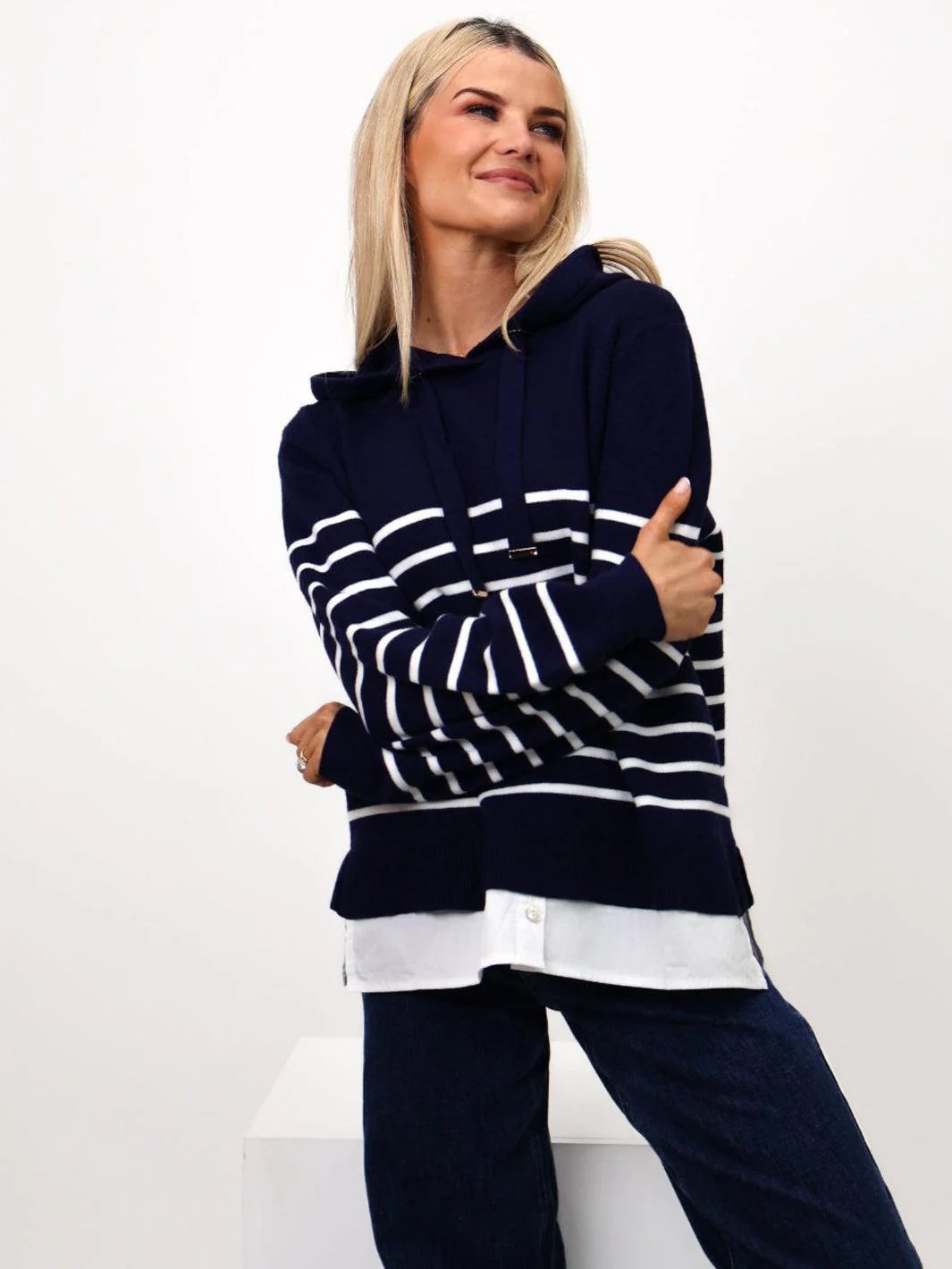 Kate & Pippa Sam Jumper In Navy / White Stripe - Image 6