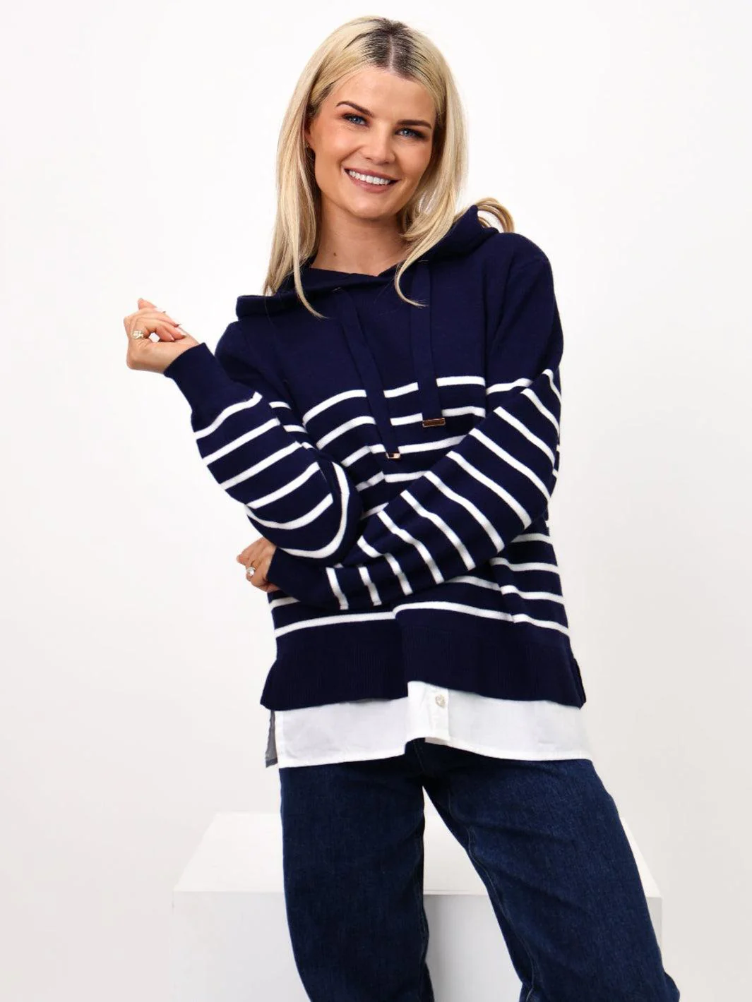 Kate & Pippa Sam Jumper In Navy / White Stripe - Image 7