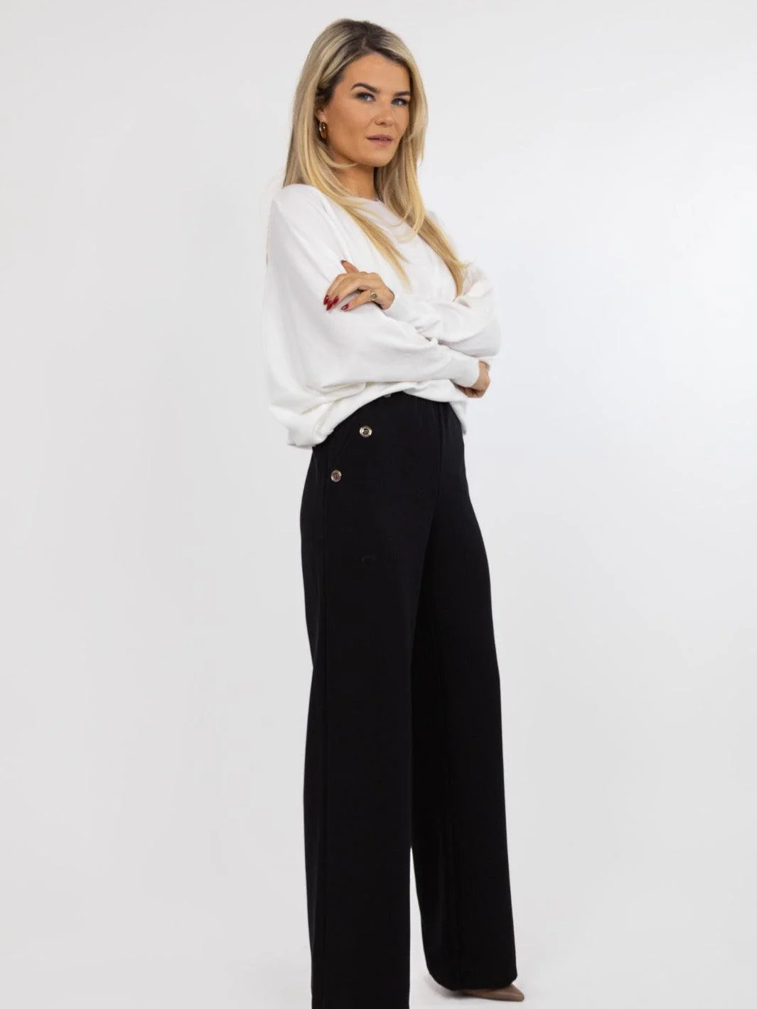 Kate & Pippa Sardinia Button Trousers In Black - Image 3