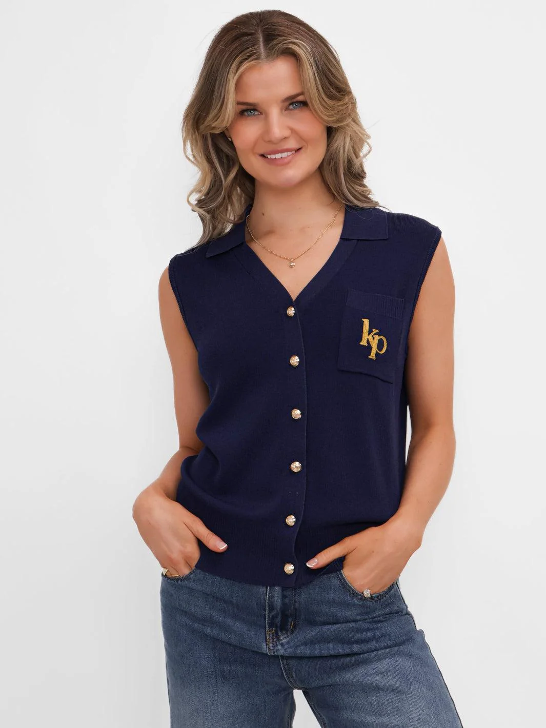 Kate & Pippa Scarlett Waistcoat In Navy - Image 3