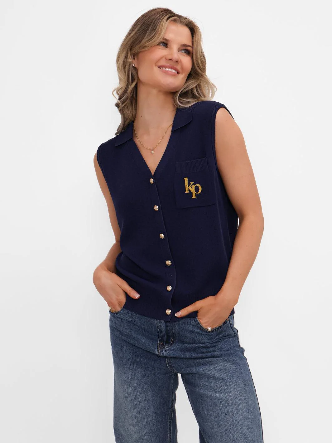 Kate & Pippa Scarlett Waistcoat In Navy - Image 4