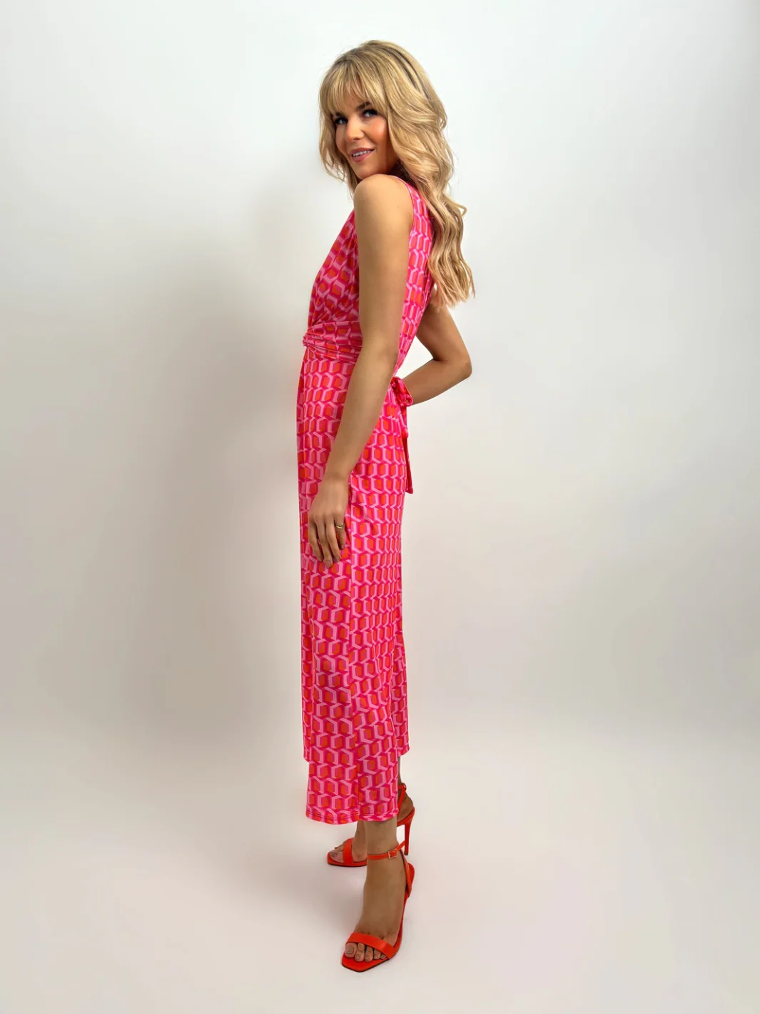 Kate & Pippa Servino Culotte Jumpsuit In Pink Print - Image 4