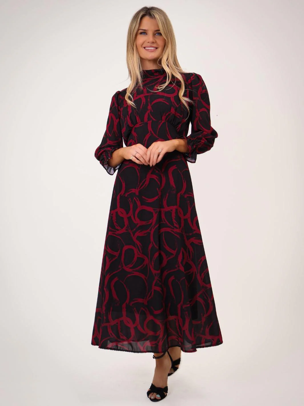Kate & Pippa Simona Midi Dress In Black / Red - Image 5