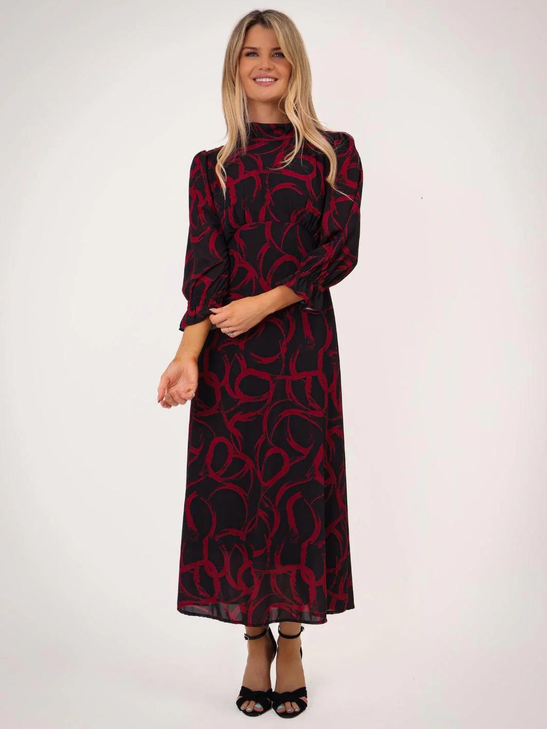 Kate & Pippa Simona Midi Dress In Black / Red - Image 6