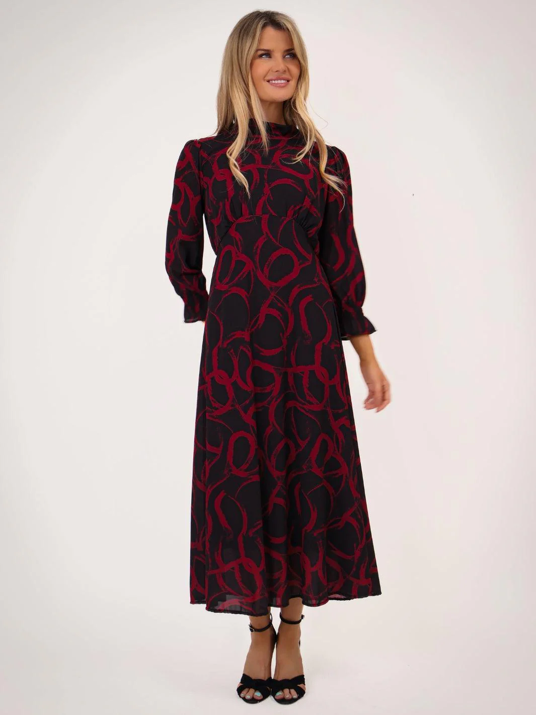 Kate & Pippa Simona Midi Dress In Black / Red - Image 8