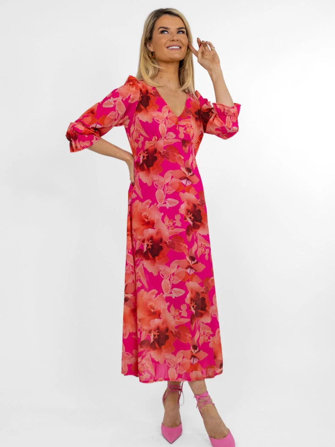 Kate & Pippa Streasa Dress In Pink Floral Print - Image 2