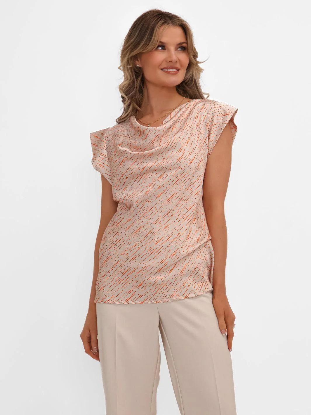 Kate & Pippa Suzy Cowl Neck Top In Champagne Print - Image 4