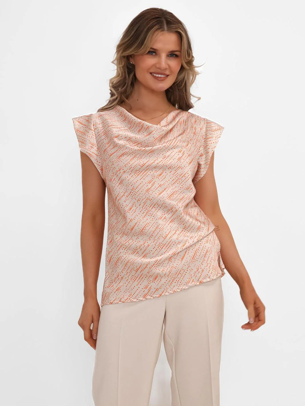Kate & Pippa Suzy Cowl Neck Top In Champagne Print - Image 5