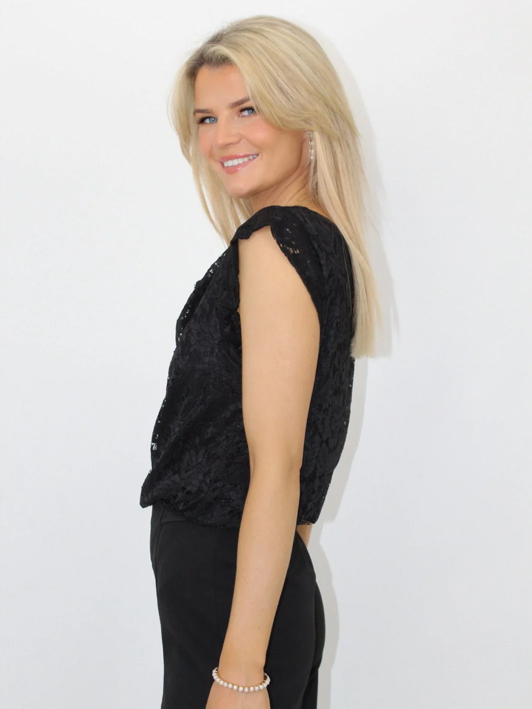 Kate & Pippa Suzy Luxe Lace Cowl Neck Top In Black - Image 6