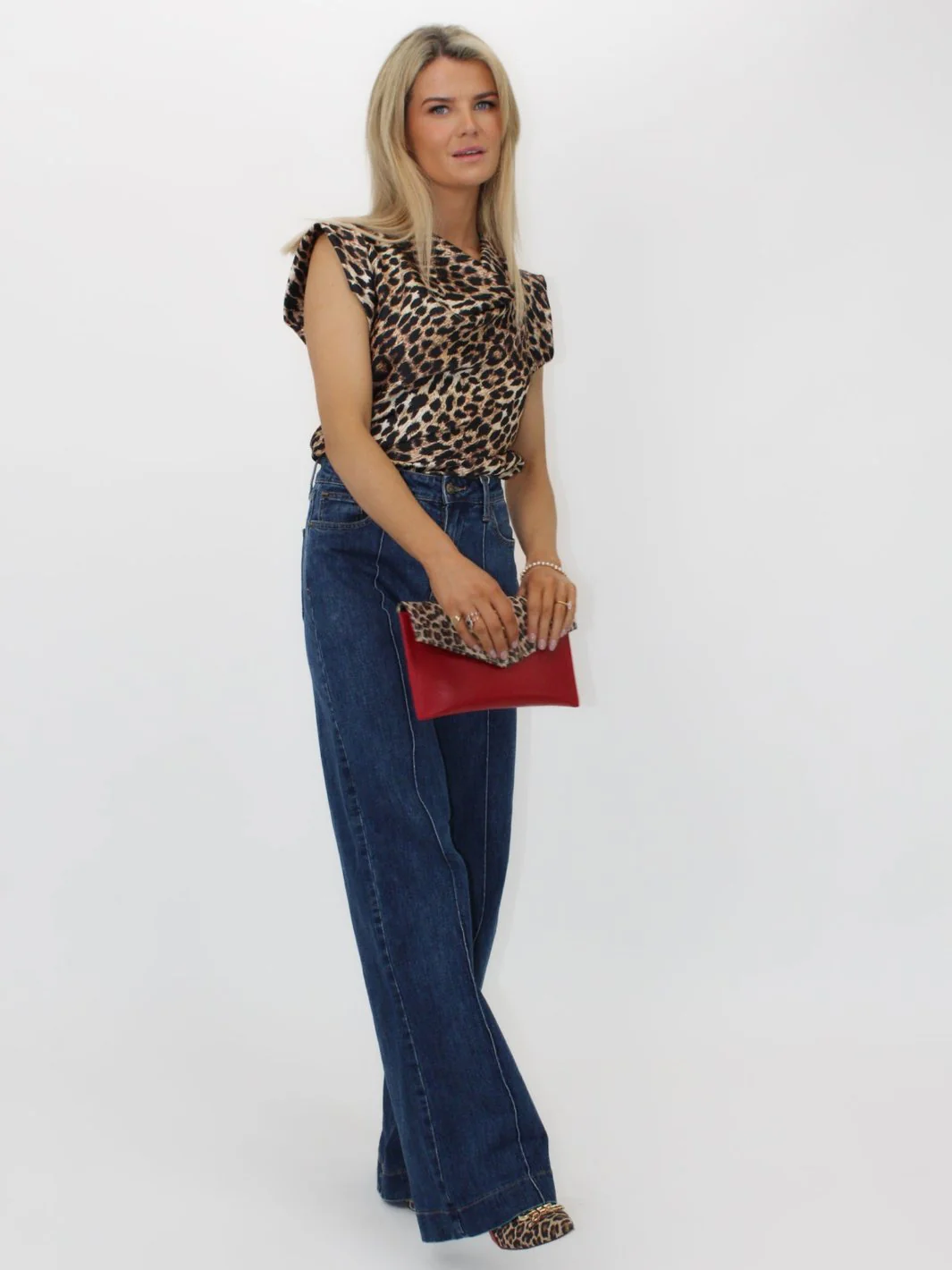 Kate & Pippa Suzy Satin Cowl Neck Top In Brown/Black Animal Print - Image 7