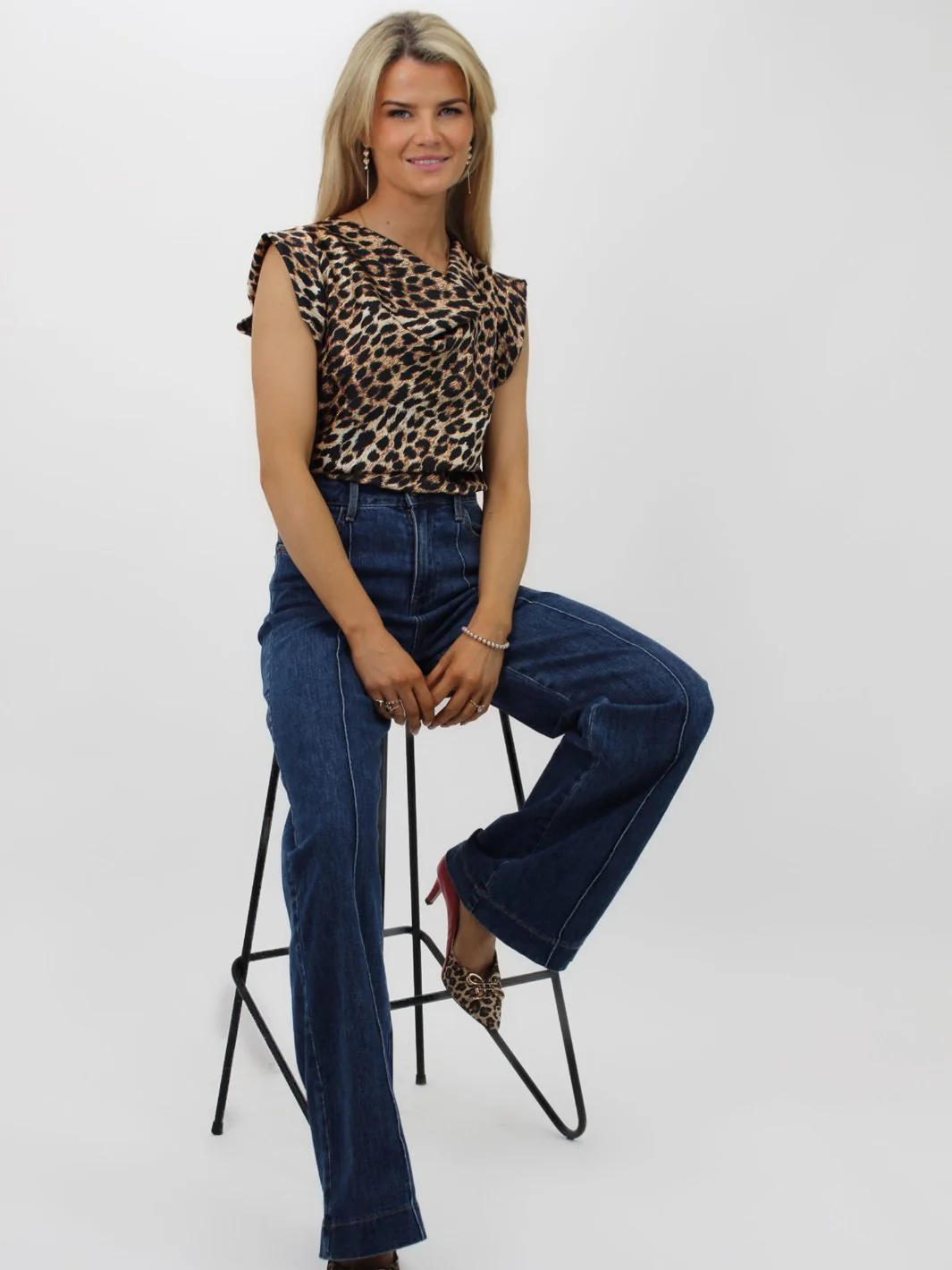 Kate & Pippa Suzy Satin Cowl Neck Top In Brown/Black Animal Print - Image 8