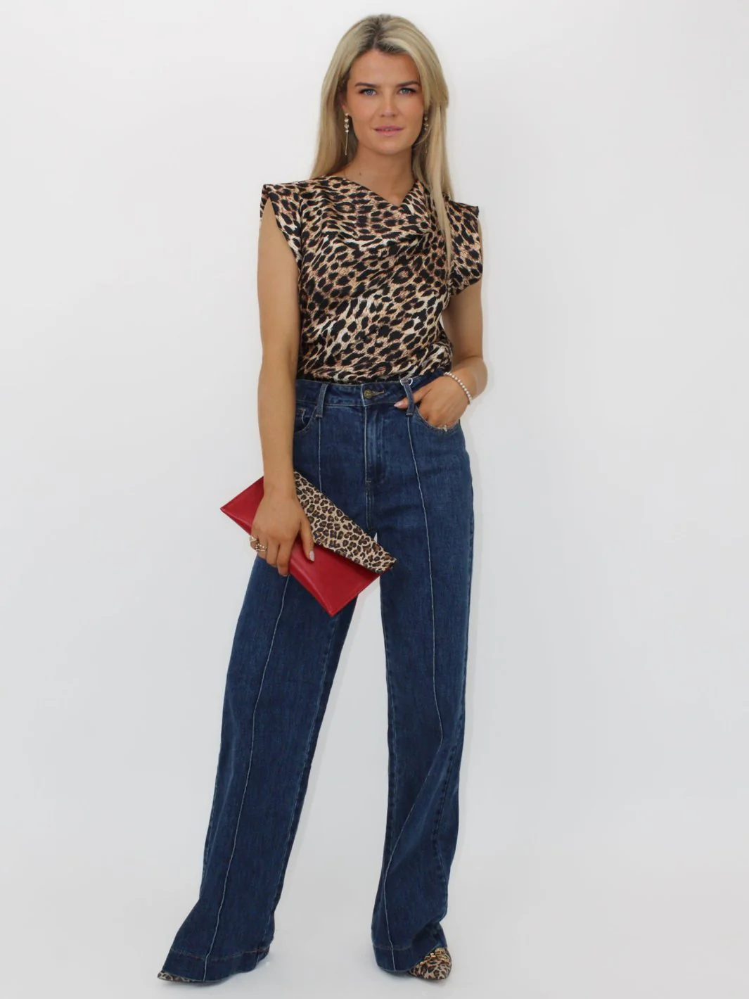 Kate & Pippa Suzy Satin Cowl Neck Top In Brown/Black Animal Print - Image 9