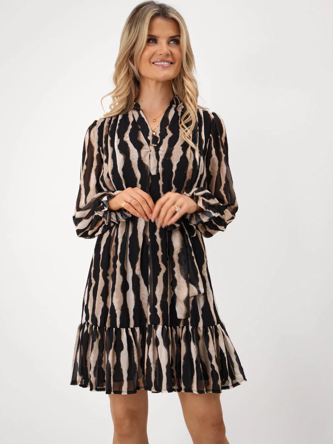 Kate & Pippa Venus Mini Dress In Beige Print - Image 4