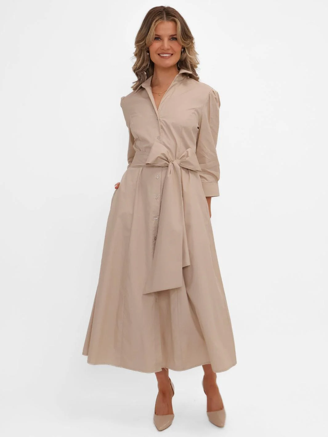 Kate & Pippa Victoria Midi Dress In Beige - Image 3