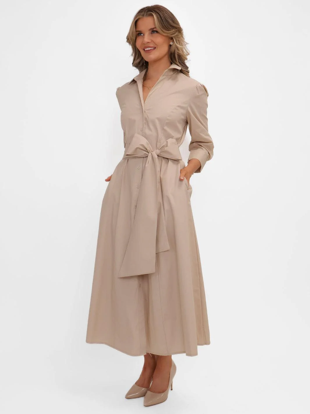 Kate & Pippa Victoria Midi Dress In Beige - Image 4