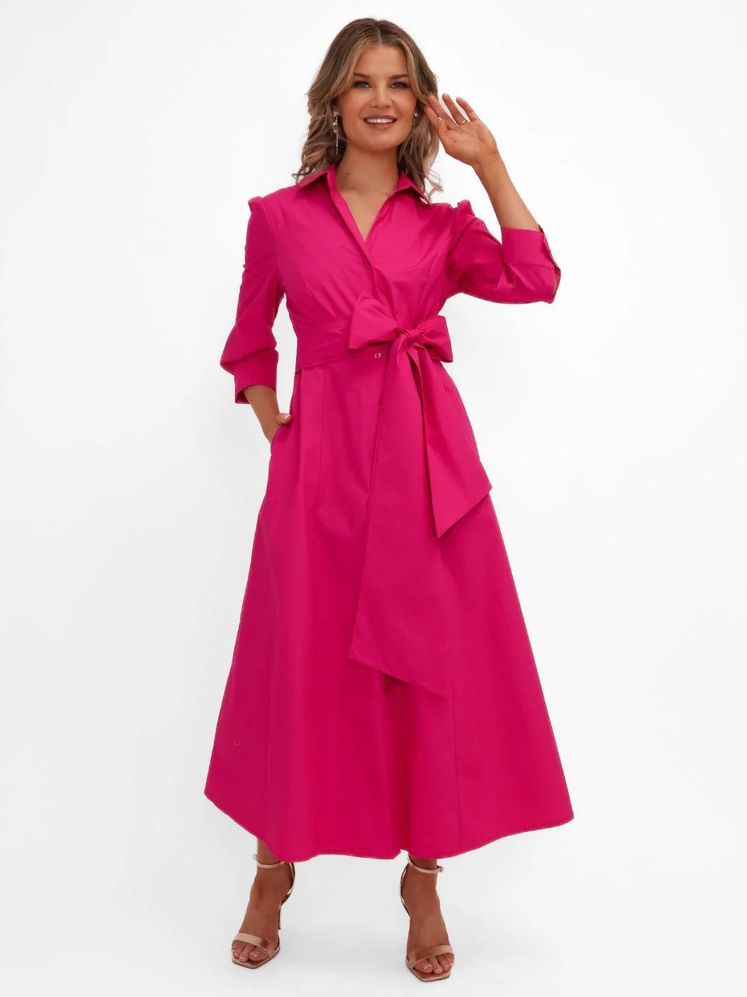 Kate & Pippa Victoria Midi Dress In Cerise Pink - Image 3