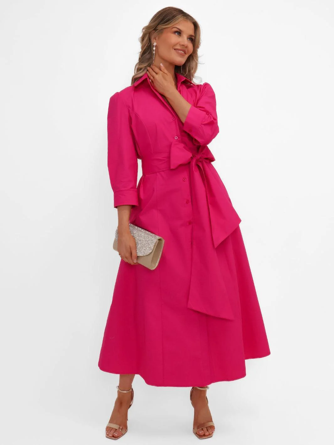 Kate & Pippa Victoria Midi Dress In Cerise Pink - Image 5