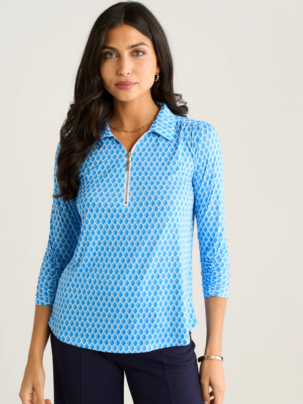 Kate & Pippa Zip Top In Blue Geo Print - Image 2