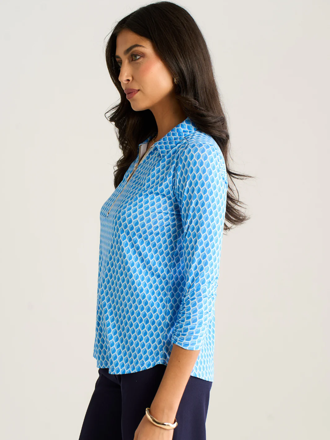Kate & Pippa Zip Top In Blue Geo Print - Image 4