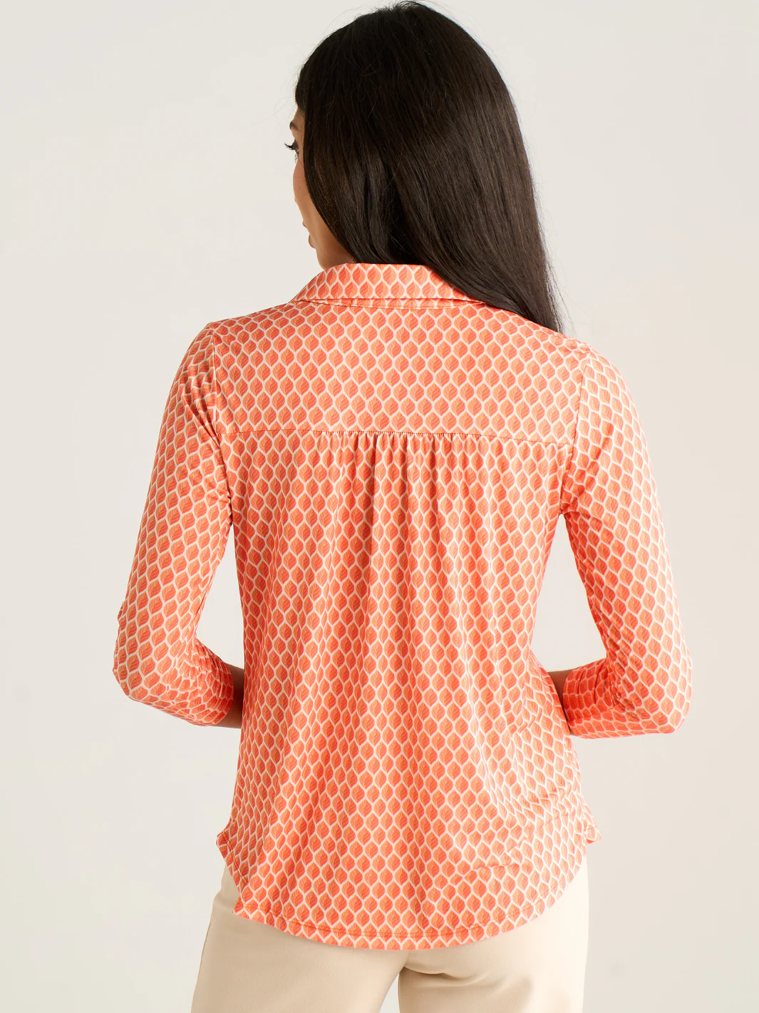 Kate & Pippa Zip Top In Orange Geo Print - Image 4
