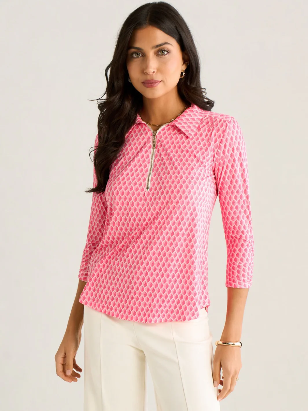 Kate & Pippa Zip Top In Pink Geo Print
